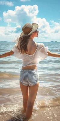Woman walking on a beach